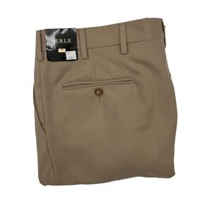 Berle Mens Dress Pants Size 38 Tan‎ Pleated Front Unhemmed Polyester NEW